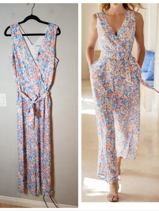 J. McLaughlin Pants - NWT J. McLaughlin Hermione V-Neck Wide Leg Sleeveless Jumpsuit Orange Blue Sz 8